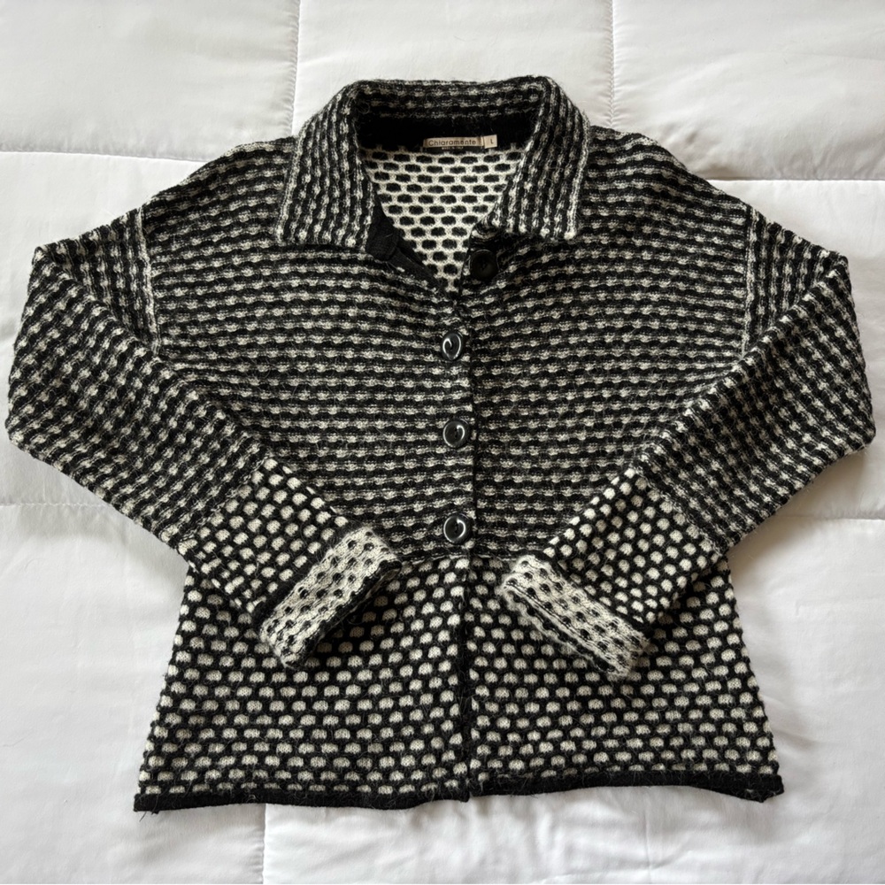 Italian Wool Blend Black and White Women's Cardigan
